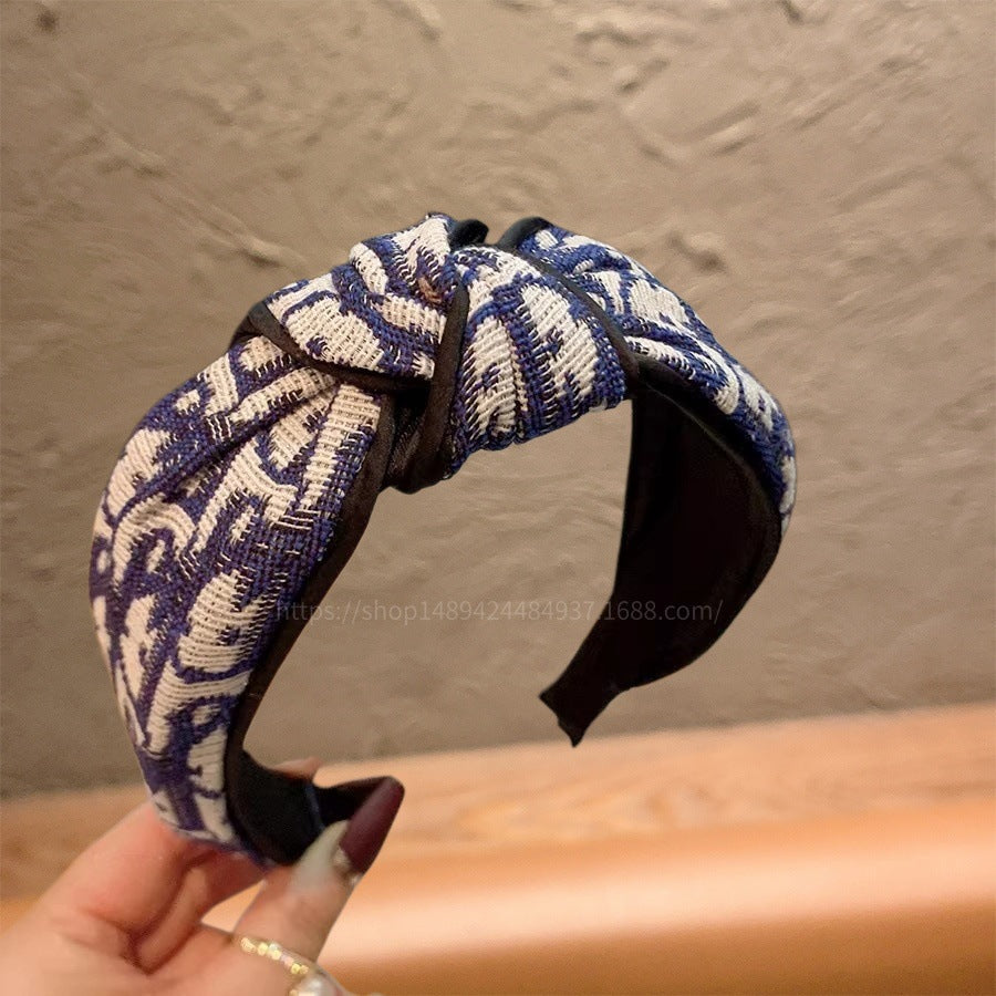 Korean Knotted Printed Wide Headband for Women Hair Accessory
