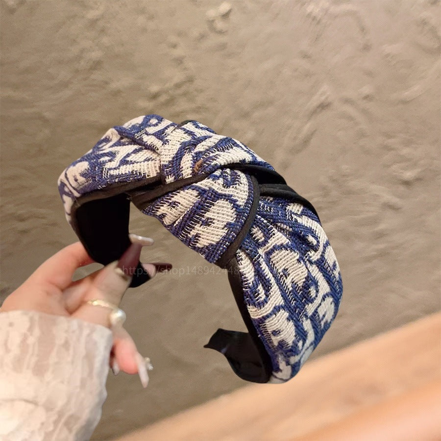 Korean Knotted Printed Wide Headband for Women Hair Accessory