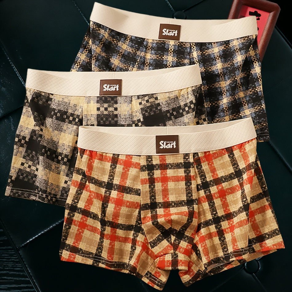 Men's Pure Cotton Plaid Boxer Briefs, Breathable 2-Pack