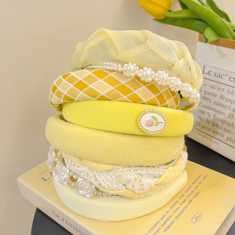 Yellow High Crown Headband for Women Wide Hair Accessory