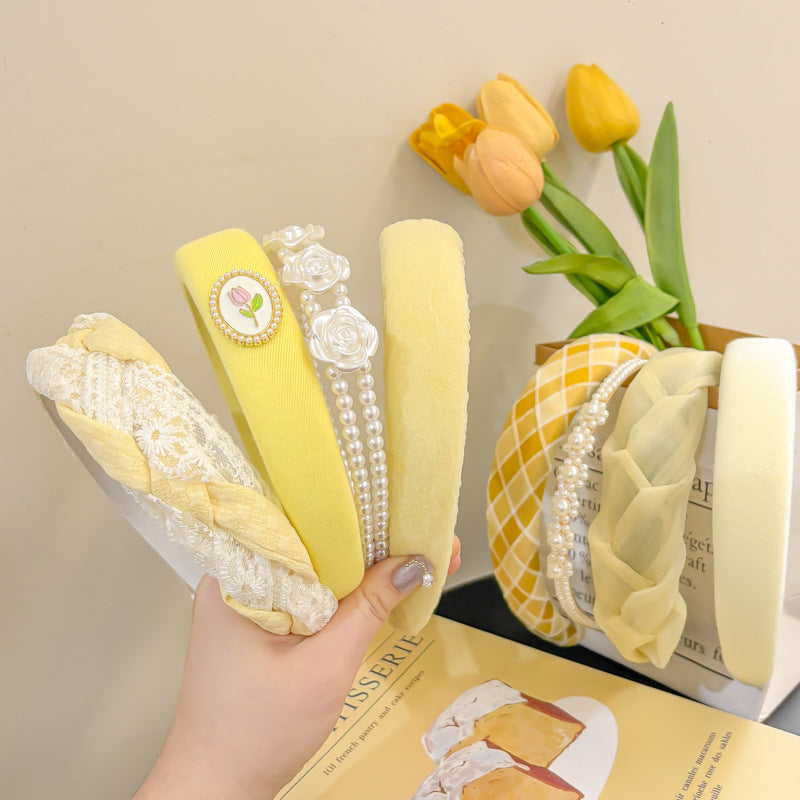 Yellow High Crown Headband for Women Wide Hair Accessory