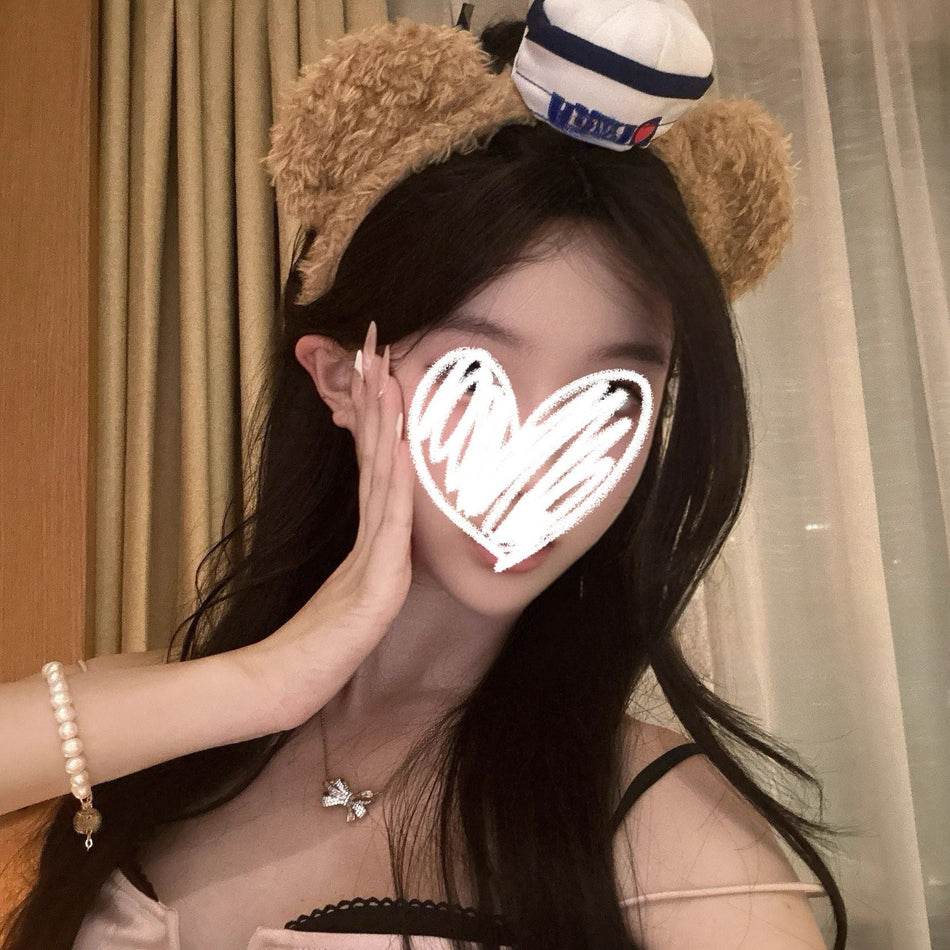 Cute Bear Sailor Headband for Women Plush Photo Hair Accessory