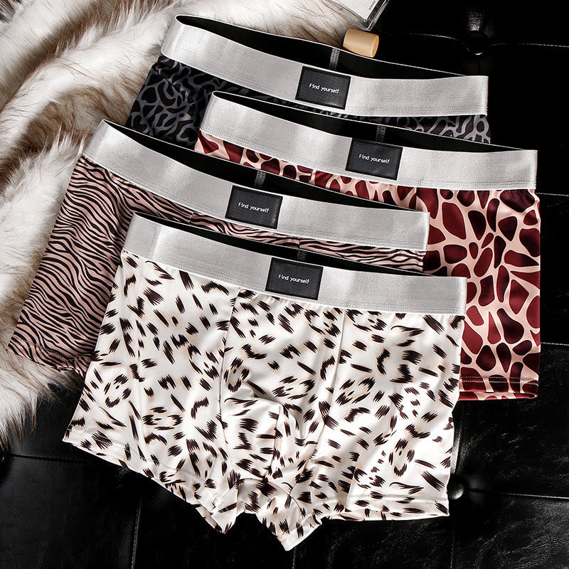 Men's Ice Silk Leopard Print Boxer Briefs 2-Pack, Breathable
