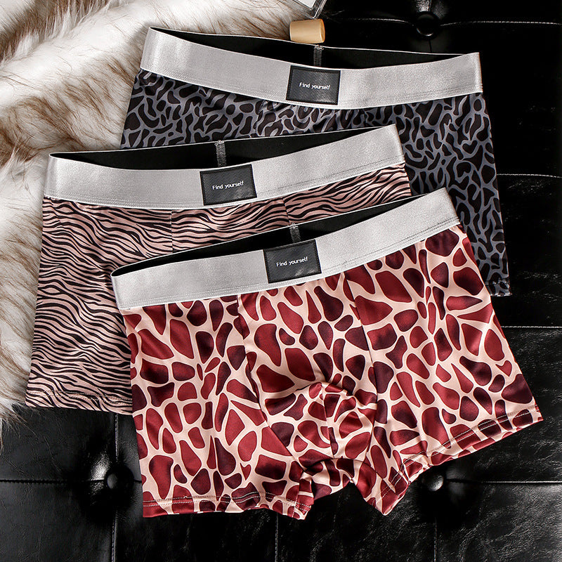 Men's Ice Silk Leopard Print Boxer Briefs 2-Pack, Breathable