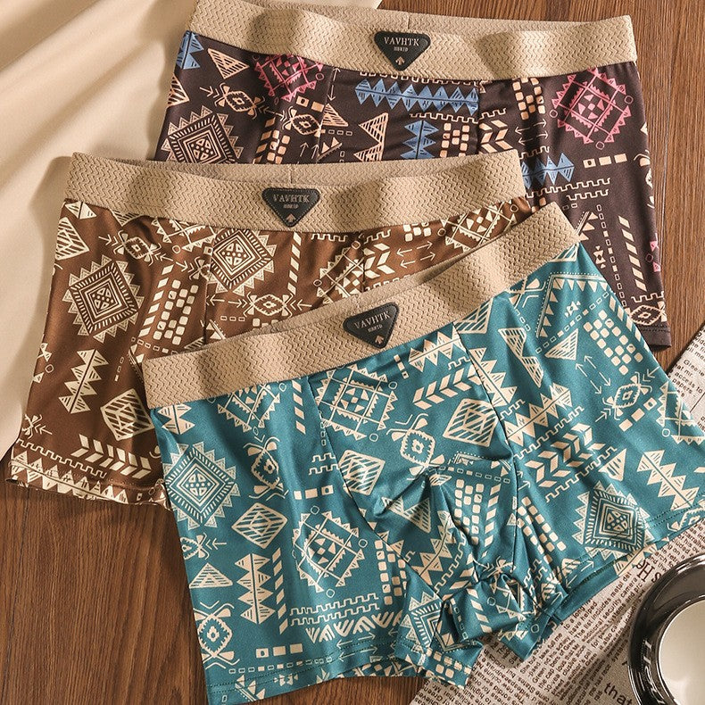 Men's Ice Silk Loose Fit Boxer Briefs, Breathable Patterned
