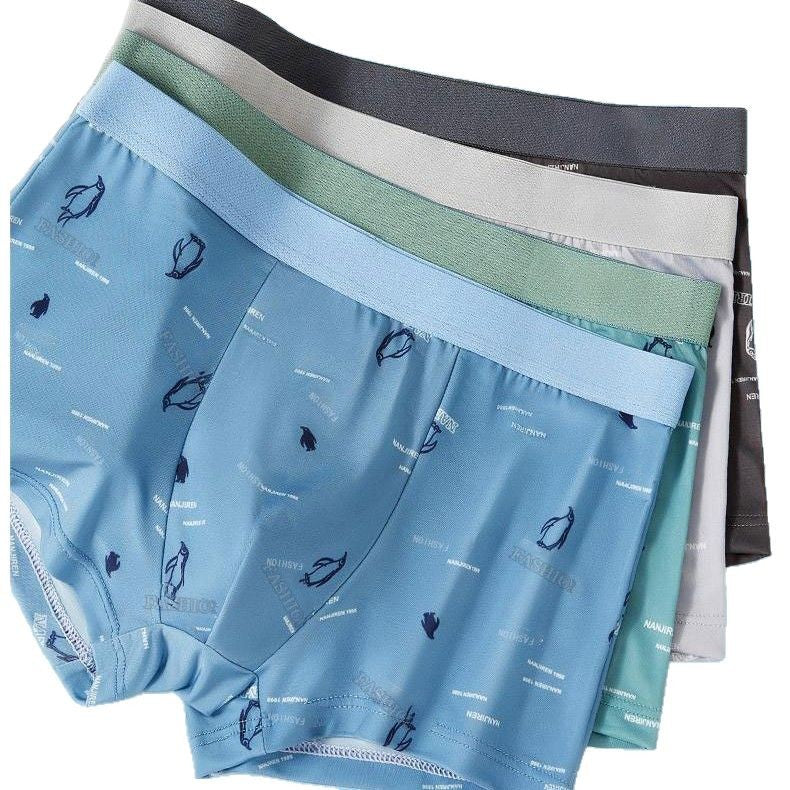 PACK OF-4 Men's Ice Silk Printed Boxer Briefs, Breathable Cooling