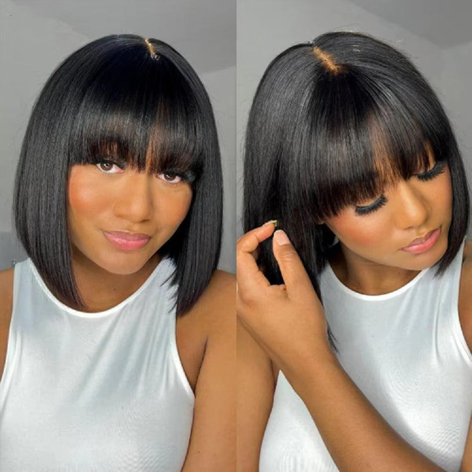 Women's Air Bangs Bob Wig with Short Straight Hair