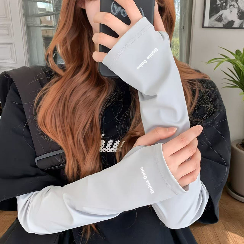 Women's Gradient Ice Silk UV Protection Arm Sleeves with Letter