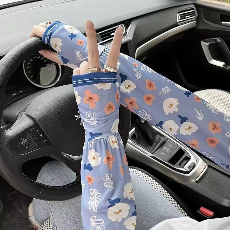 Women's Floral Ice Silk UV Protection Arm Sleeves for Summer