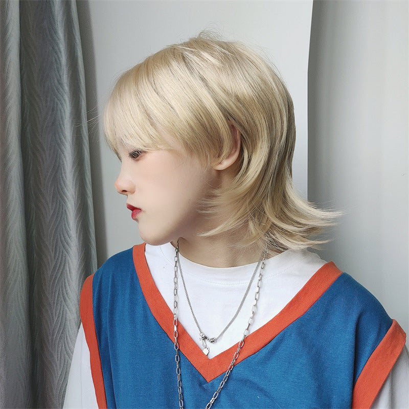 Unisex Wolf Tail Mullet Wig with Bangs Short Straight Hair