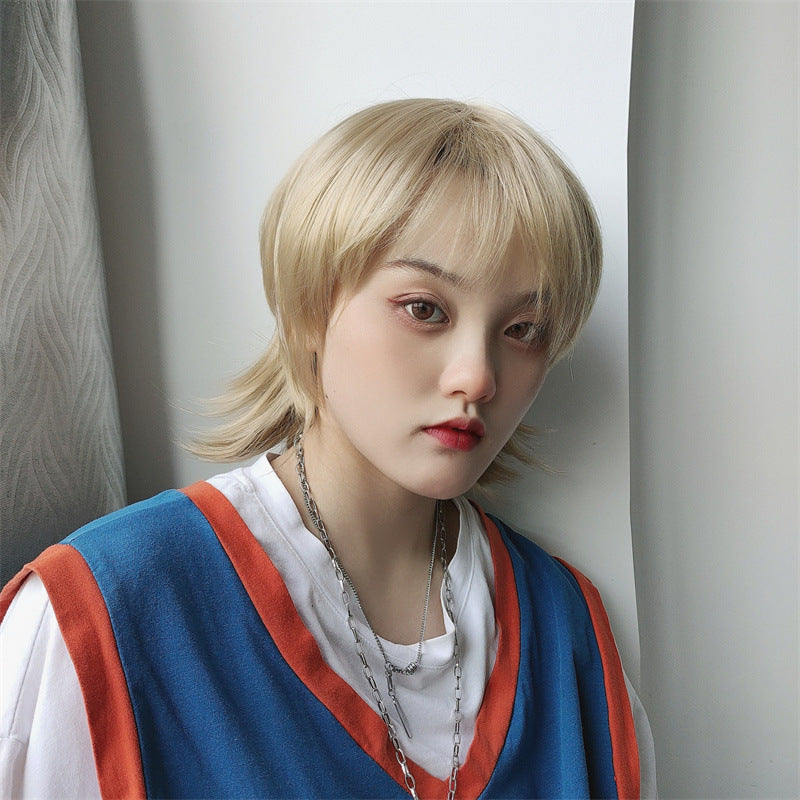 Unisex Wolf Tail Mullet Wig with Bangs Short Straight Hair