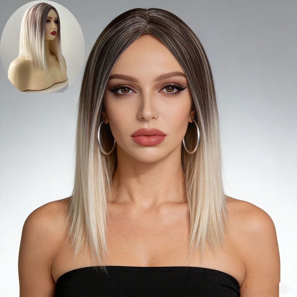 Women's T-Color Blonde Bob Wig with Shoulder-Length Hair