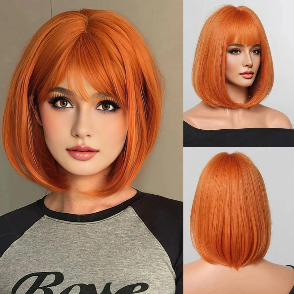 Women's Short Bob Wig with Air Bangs and Curved Ends