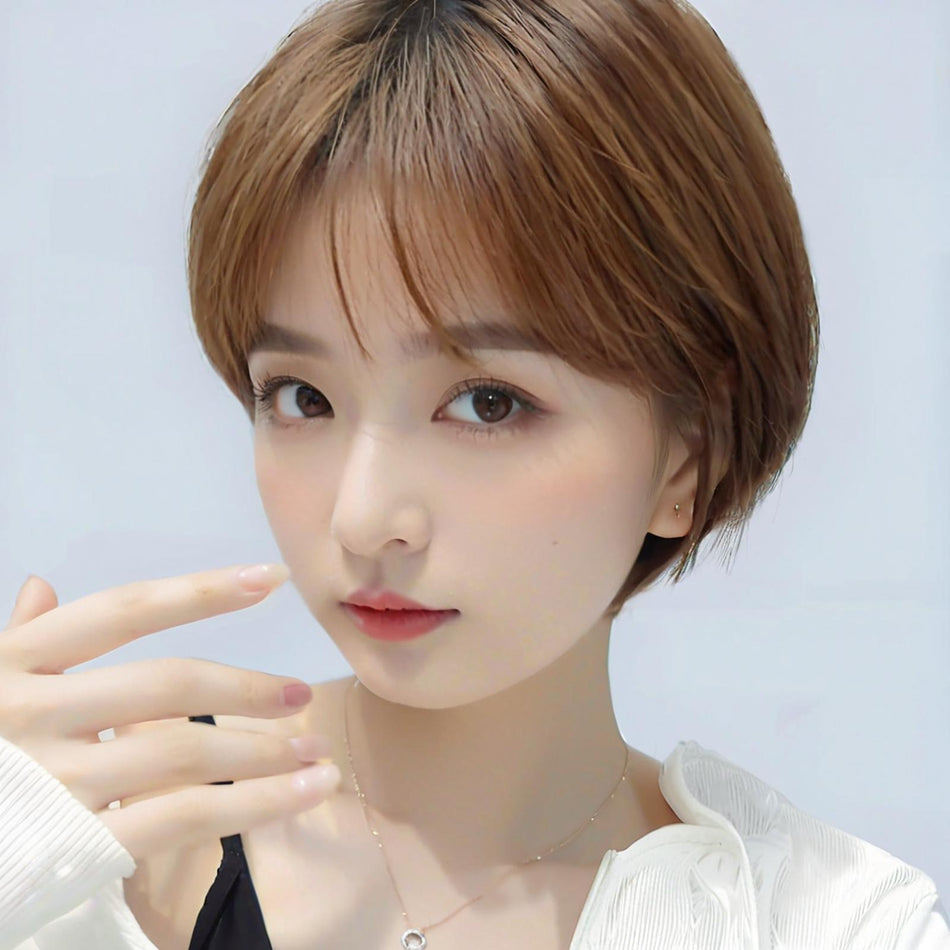 Women's Short Wig with Air Bangs and Natural Ear-Revealing Style