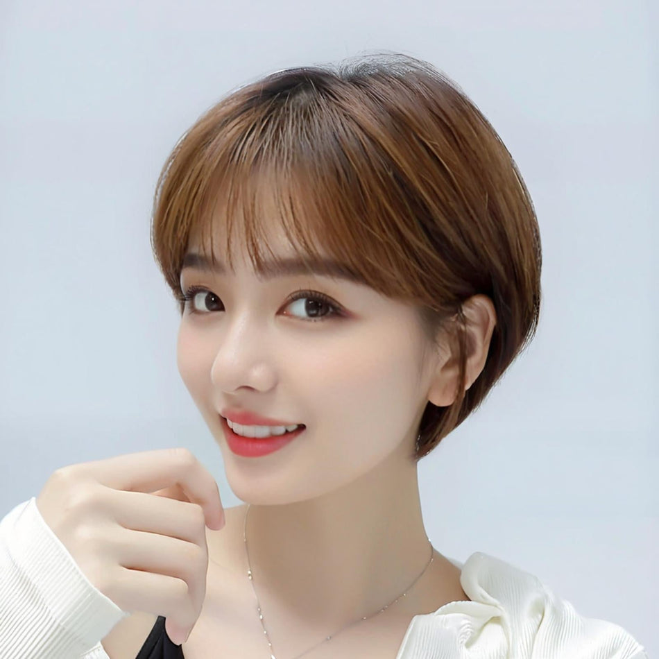 Women's Short Wig with Air Bangs and Natural Ear-Revealing Style