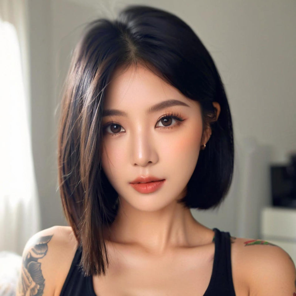 Women's Middle Part Collarbone Bob Wig with Straight Hair
