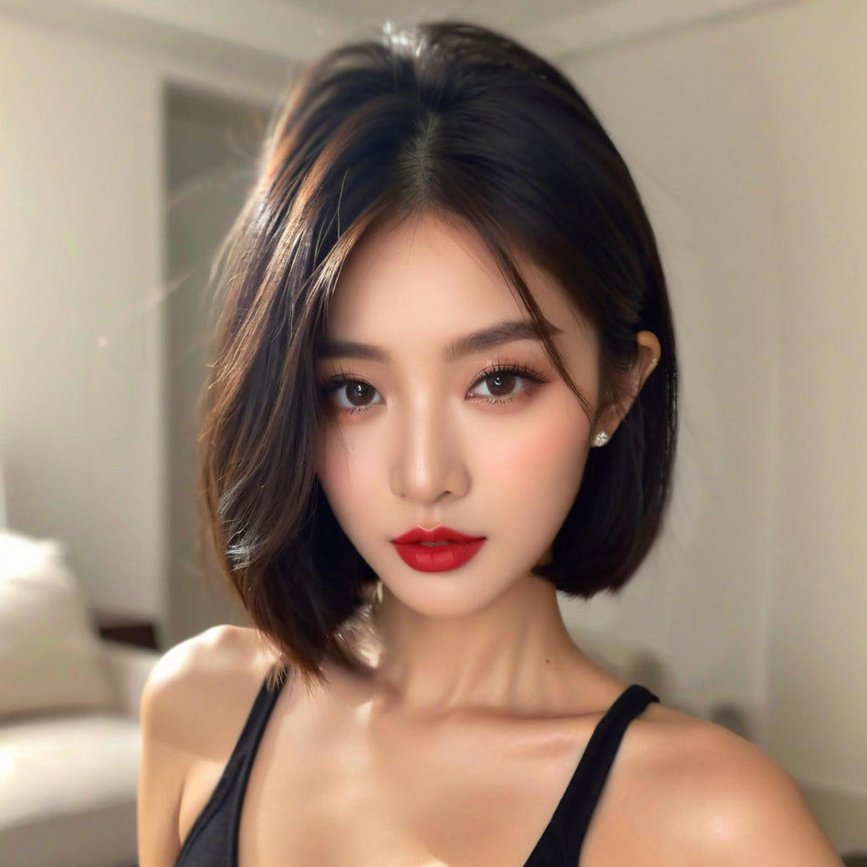 Women's Middle Part Collarbone Bob Wig with Straight Hair