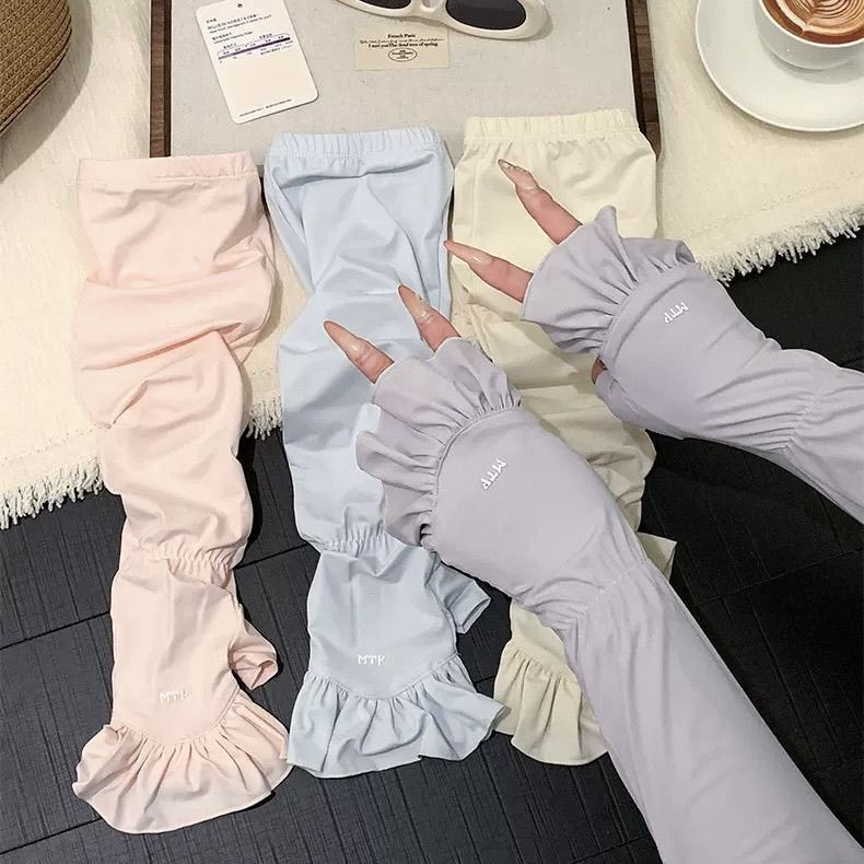 Women's Ruffled Ice Silk UV Protection Arm Sleeves for Summer