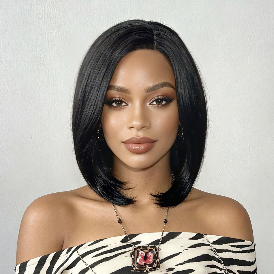 Women's Side Part Bob Wig with Short Straight Black Hair