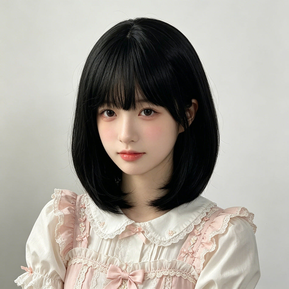 Women's Short Bob Wig with Air Bangs and Fluffy Volume