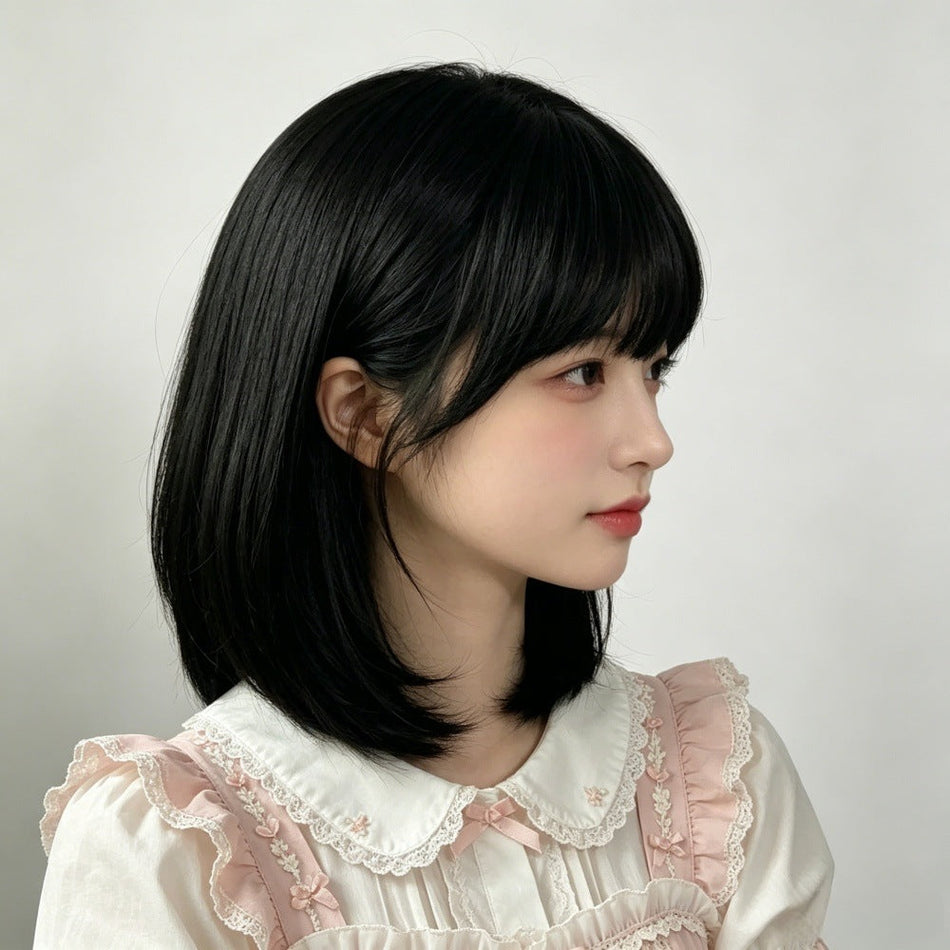 Women's Short Bob Wig with Air Bangs and Fluffy Volume