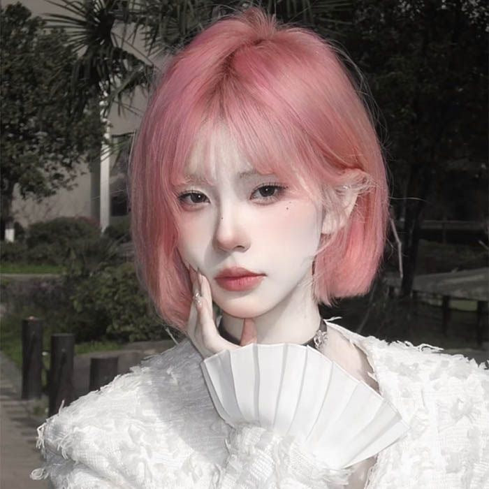 Women's Pink Bob Wig with Bangs Natural Full Cap Design