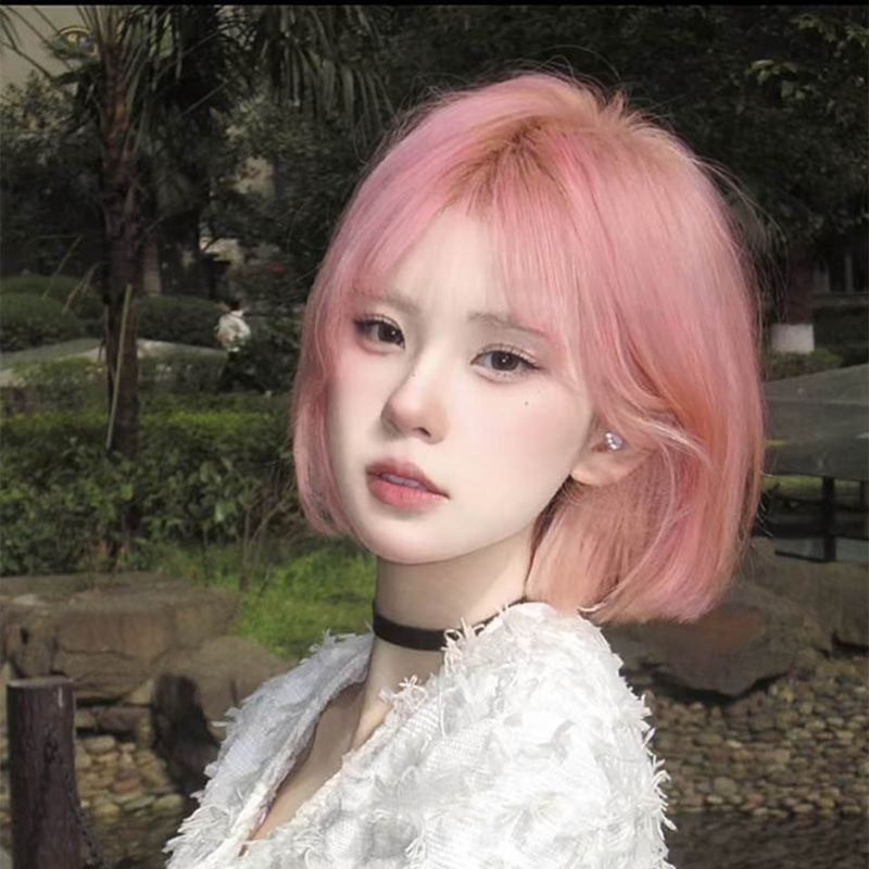 Women's Pink Bob Wig with Bangs Natural Full Cap Design