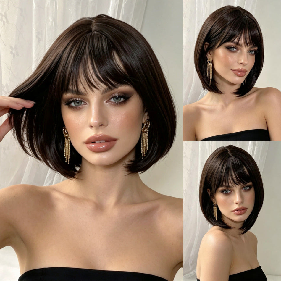 Women's Shoulder-Length Bob Wig with Neat Bangs