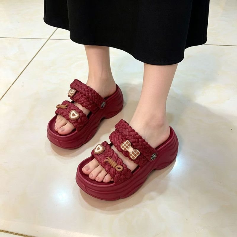Women's Twisted Strap Platform Slippers with Thick Sole