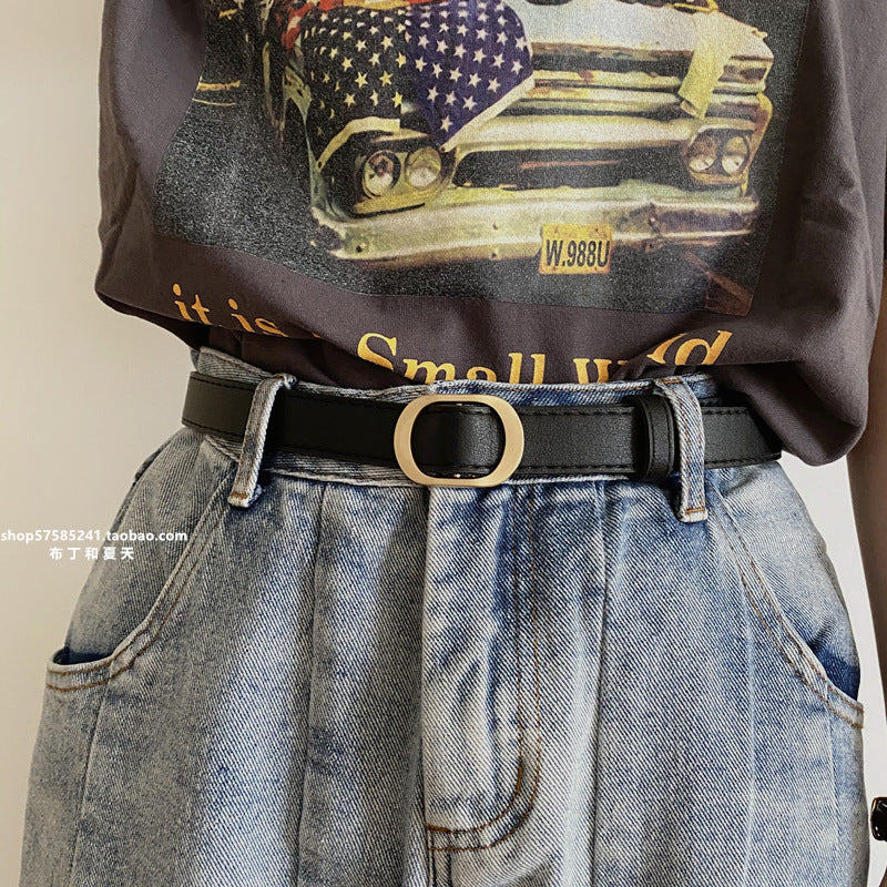 Women's No-Hole Oval Buckle Belt for Jeans & Casual Wear