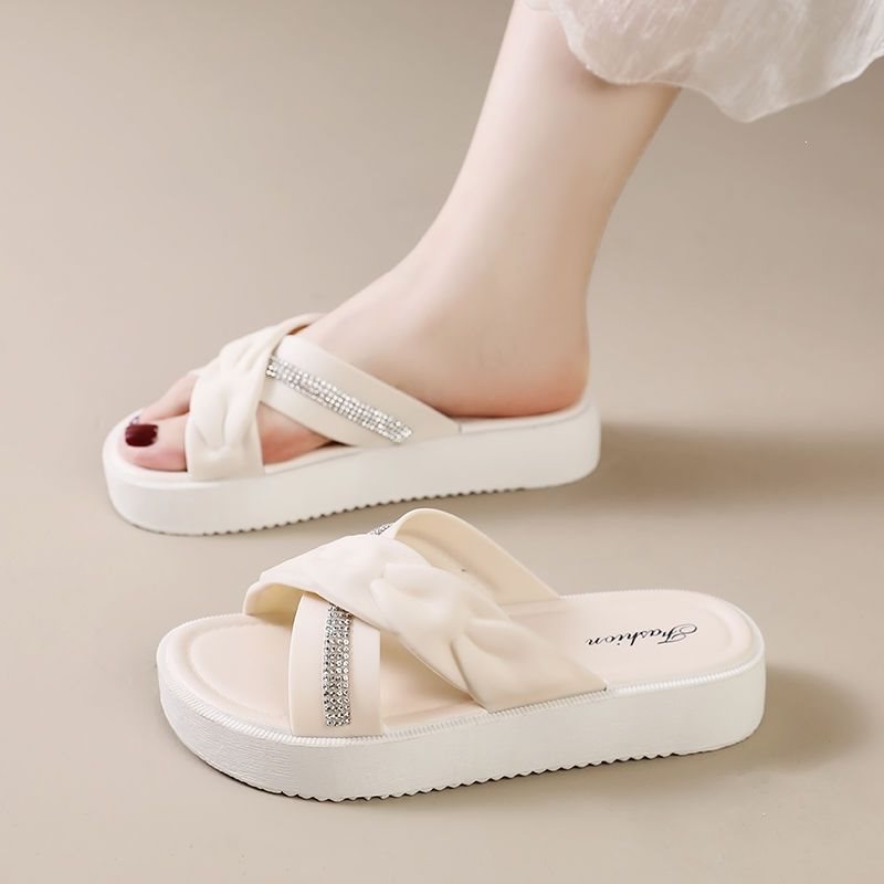 Women's Rhinestone Single Strap Sandals with Elegant Design