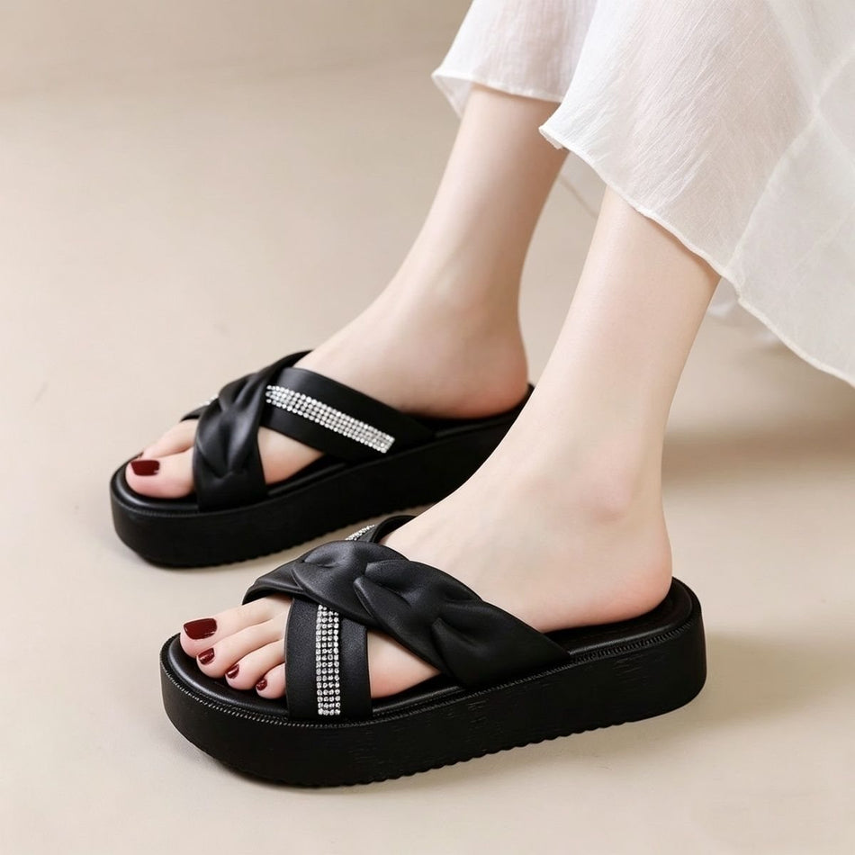 Women's Rhinestone Single Strap Sandals with Elegant Design