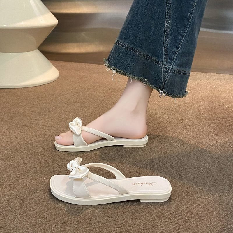 Women's Bow Flat Sandals with Soft Sole for Summer Wear