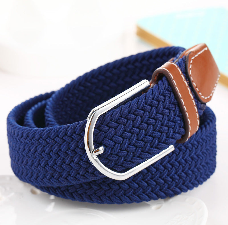 Unisex Braided Elastic Canvas Belt with Pin Buckle for Jeans