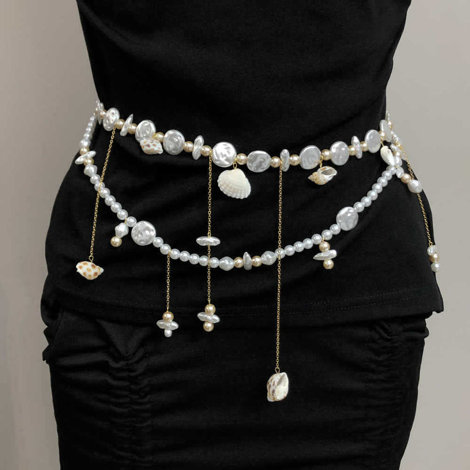 Women's Shell & Pearl Waist Chain, Convertible Body Chain