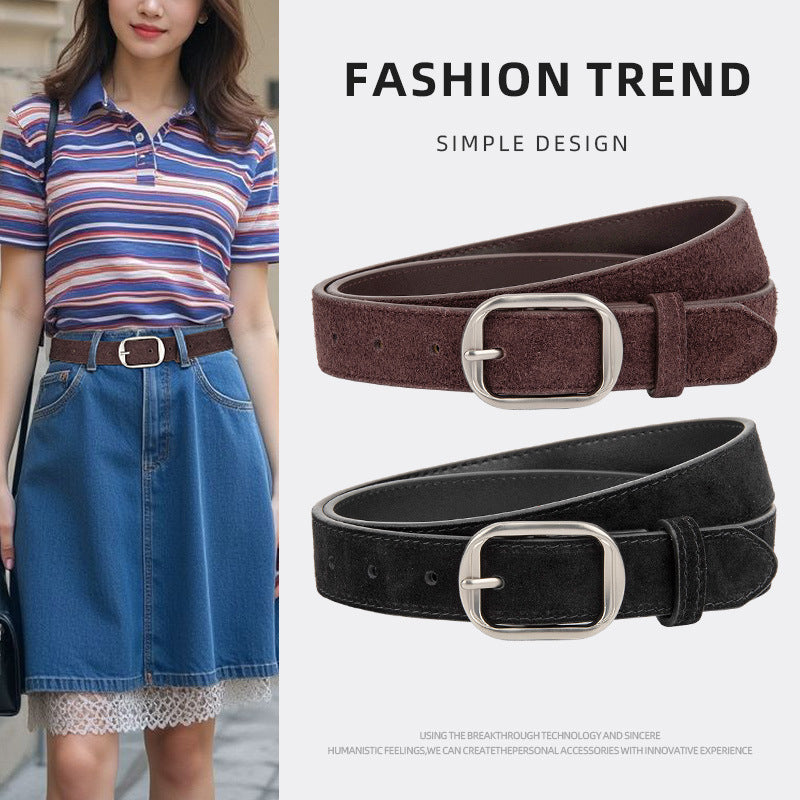 Women's Genuine Leather Vintage Pin Buckle Belt for Jeans