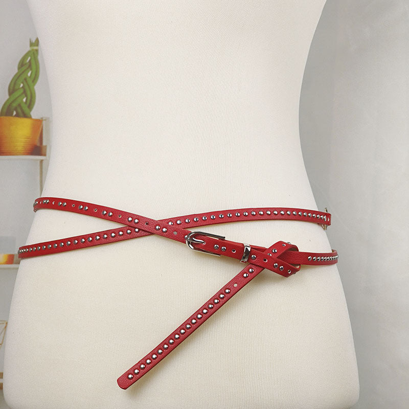 Women's Punk Style Extra-Long Double-Wrap Rivet Belt