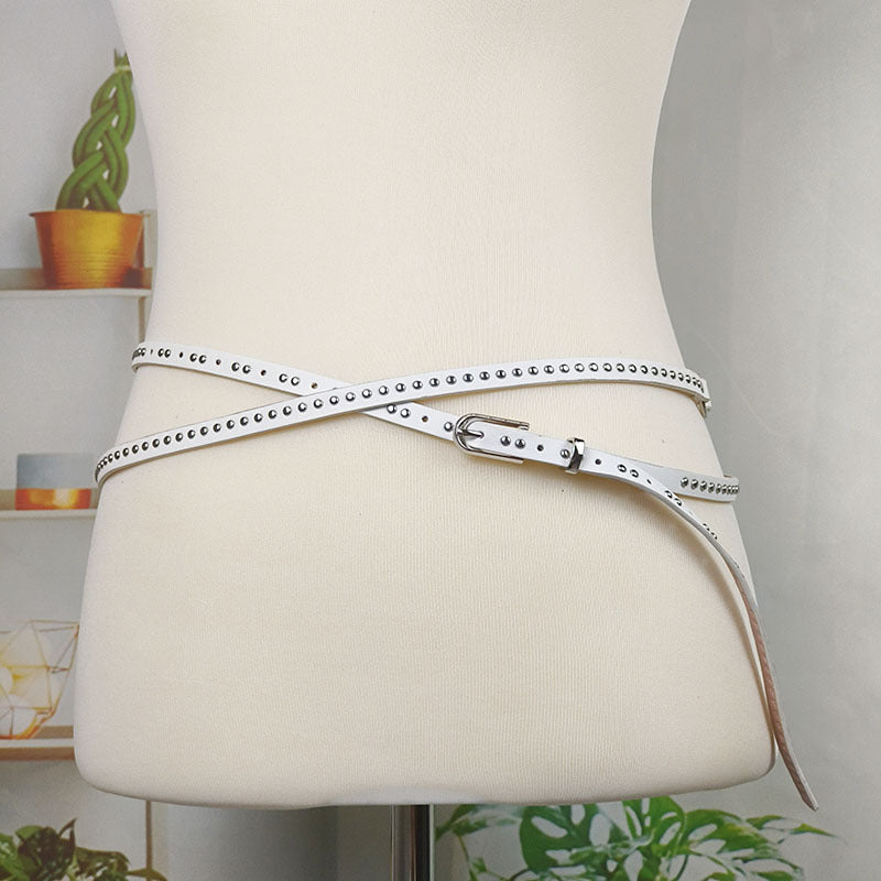 Women's Punk Style Extra-Long Double-Wrap Rivet Belt