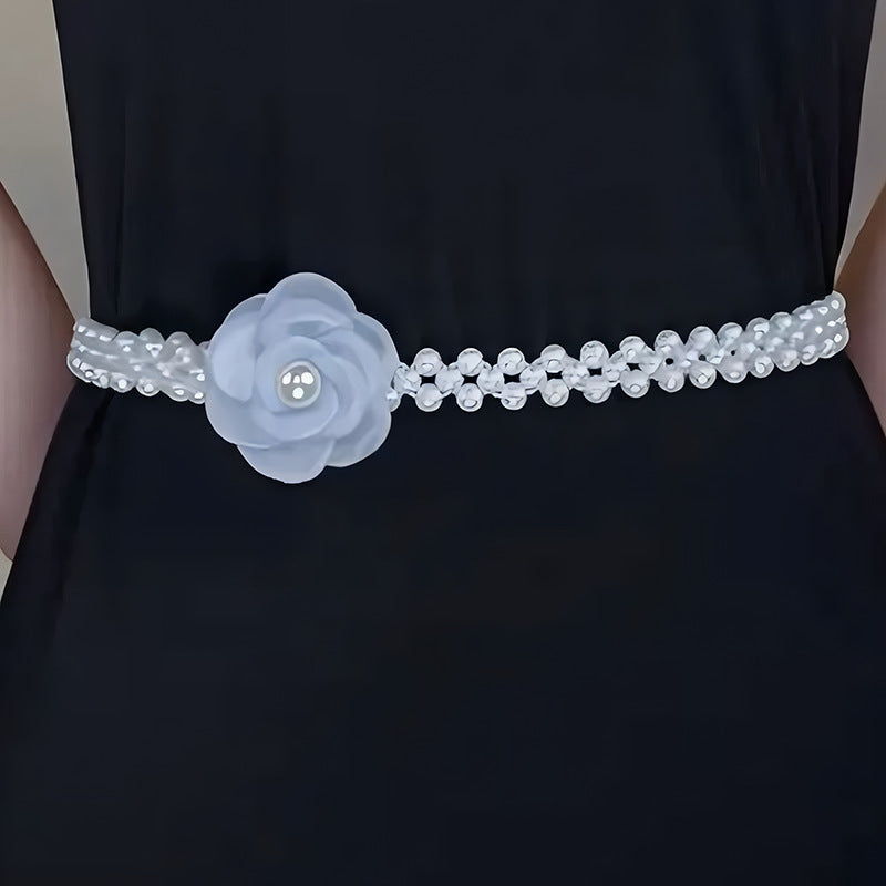 Women's Camellia Pearl Waist Chain Belt for Dresses & Skirts