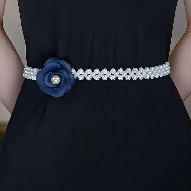 Women's Camellia Pearl Waist Chain Belt for Dresses & Skirts