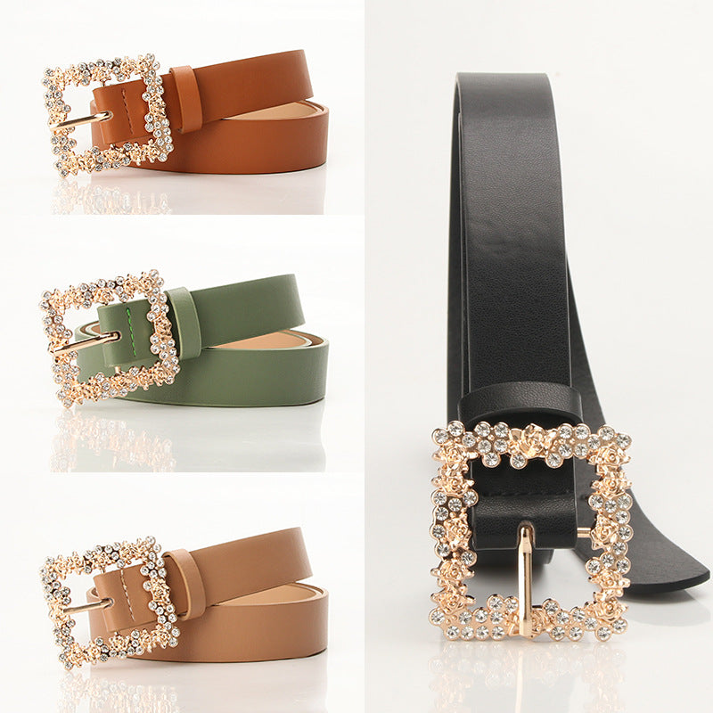 Women's Classic Alloy Pin Buckle PU Leather Belt for Jeans &