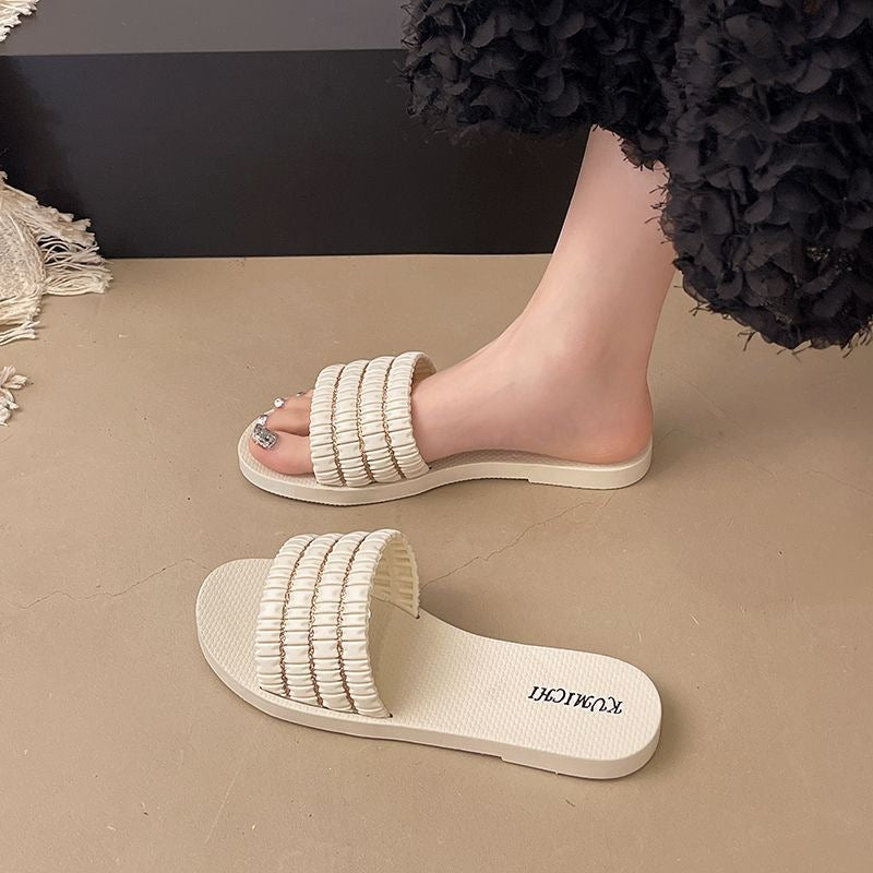 Women's Metallic Flat Sandals with Soft Non-Slip Sole