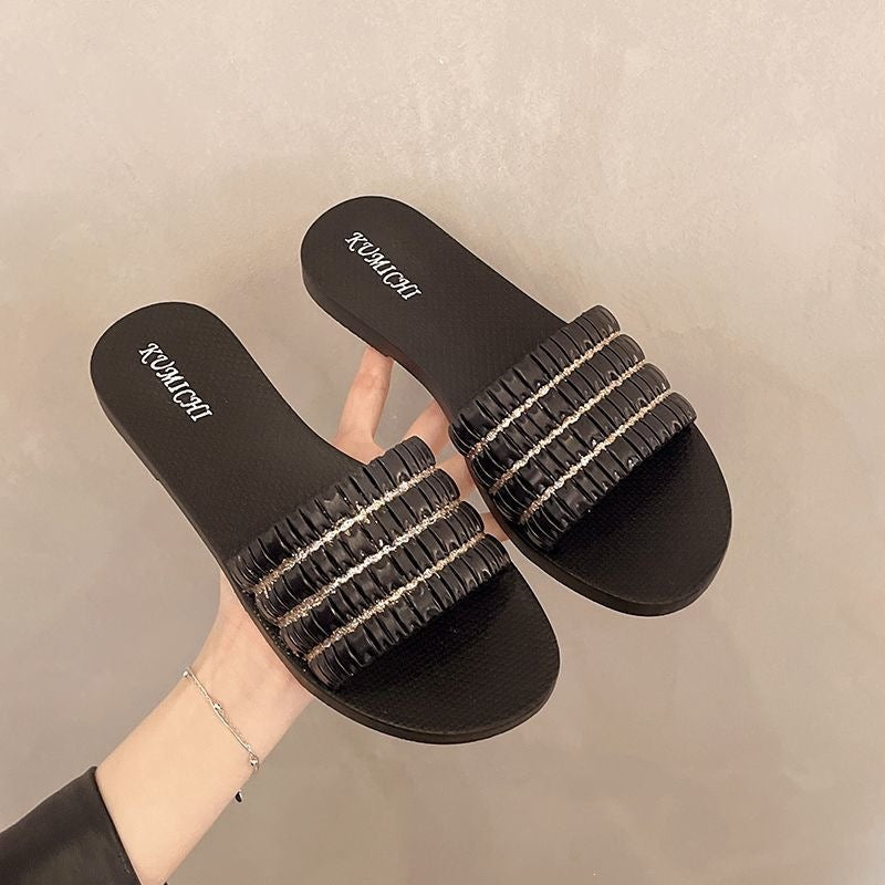 Women's Metallic Flat Sandals with Soft Non-Slip Sole