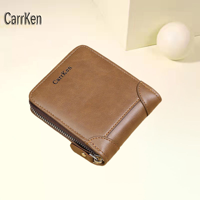 Men's Korean Style Short Wallet with Card Holder & Zipper Coin