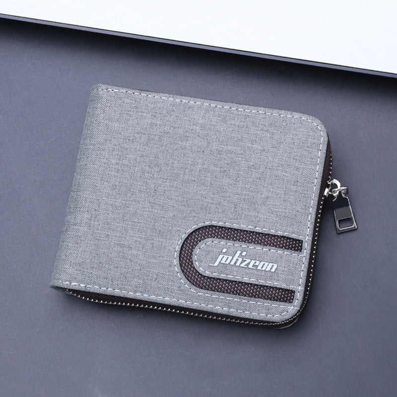 Men's Canvas Zip Wallet, Retro Multi-Card Short Wallet
