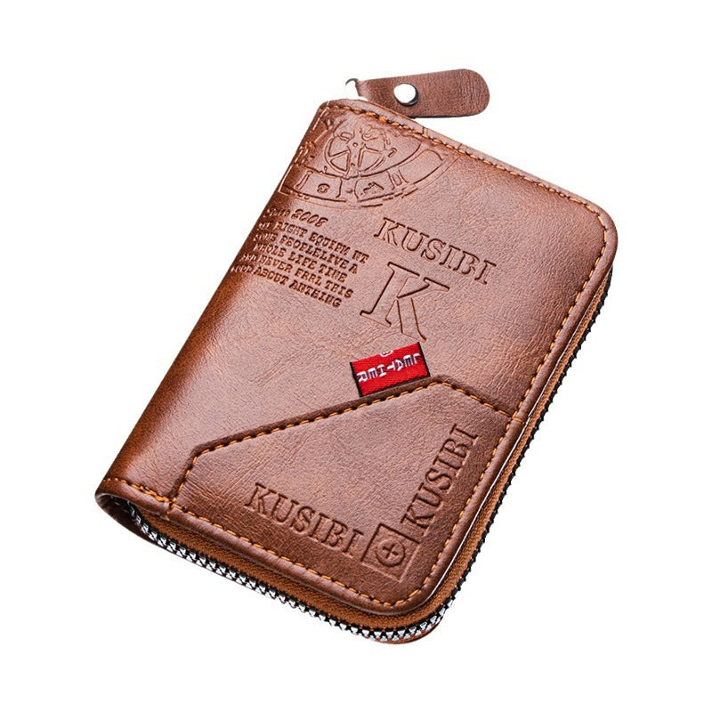 Men's Genuine Leather Accordion Card Wallet with Zipper