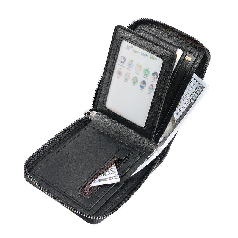 Men's Retro Short Wallet with Multi-Card Slots & Zipper Coin
