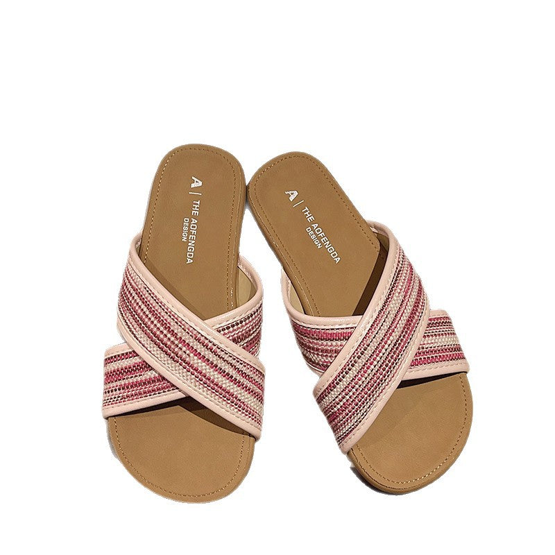 Women's French Style Flat Slip-On Sandals with Soft Sole