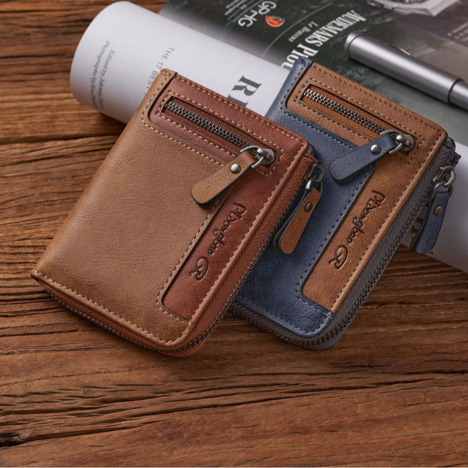 Men's Multifunctional Short Zipper Wallet with Multi-Card Slots