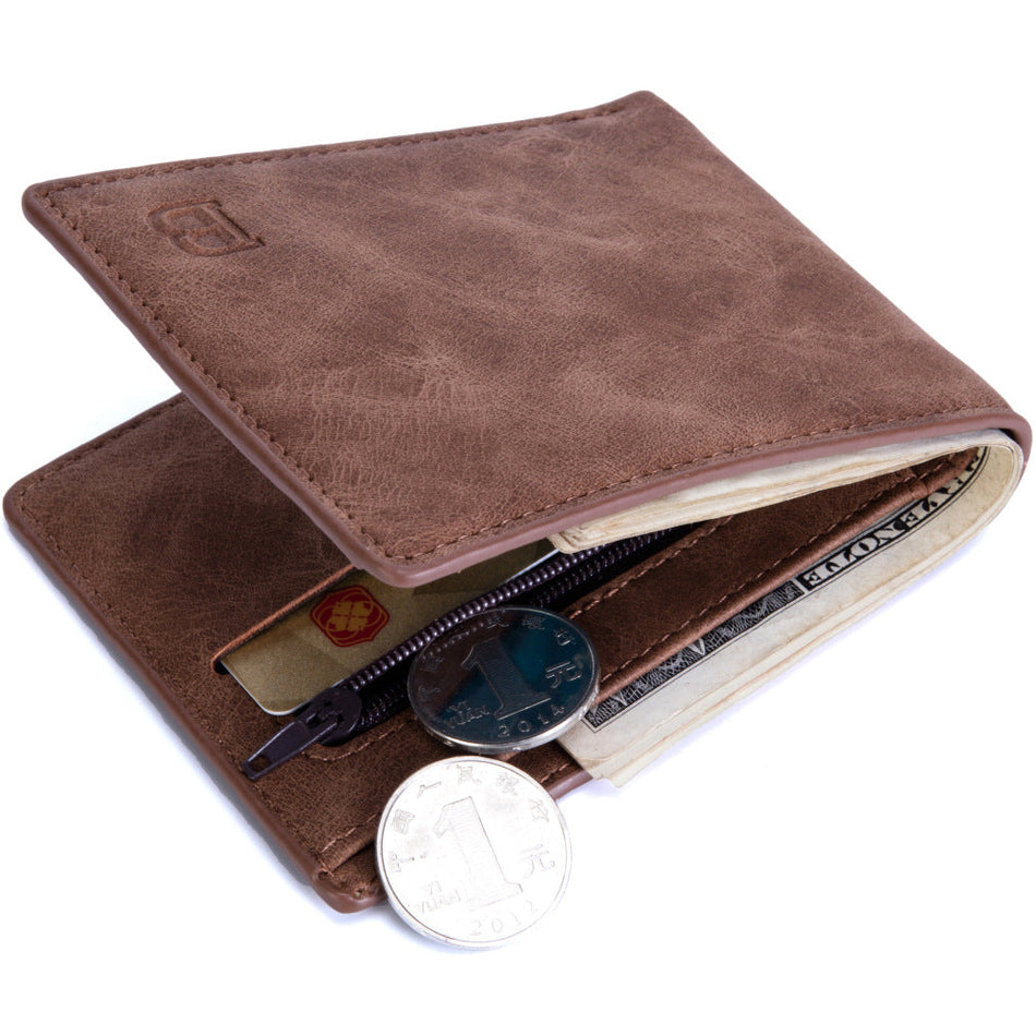 Men's Short Wallet with Coin Pocket & Multi-Card Storage